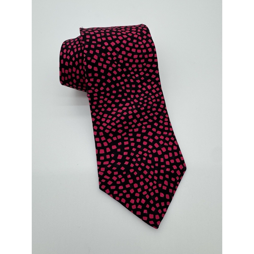 Handmade Lesja Cravate Tie Black Pink Geometric Dot Pattern Silk Necktie Mens
